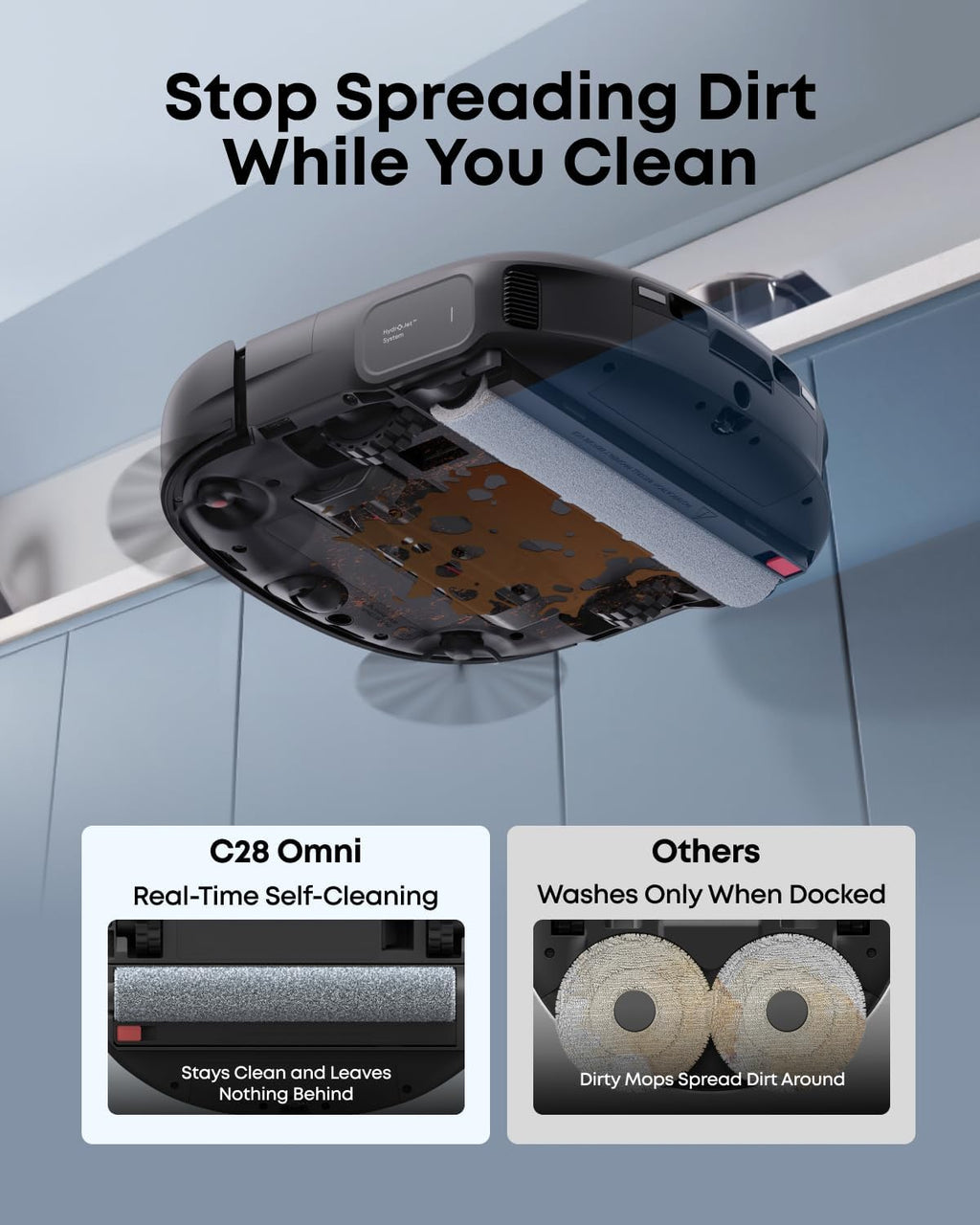 eufy C28 Robot Vacuum and Mop Combo,15,000 Pa Suction, HydroJet Always Fresh Roller Mop, Upgraded from X10 Pro, Zero-Tangle Design for Pet Hair, Auto Mop Washing&Drying, Self-Emptying&Refilling