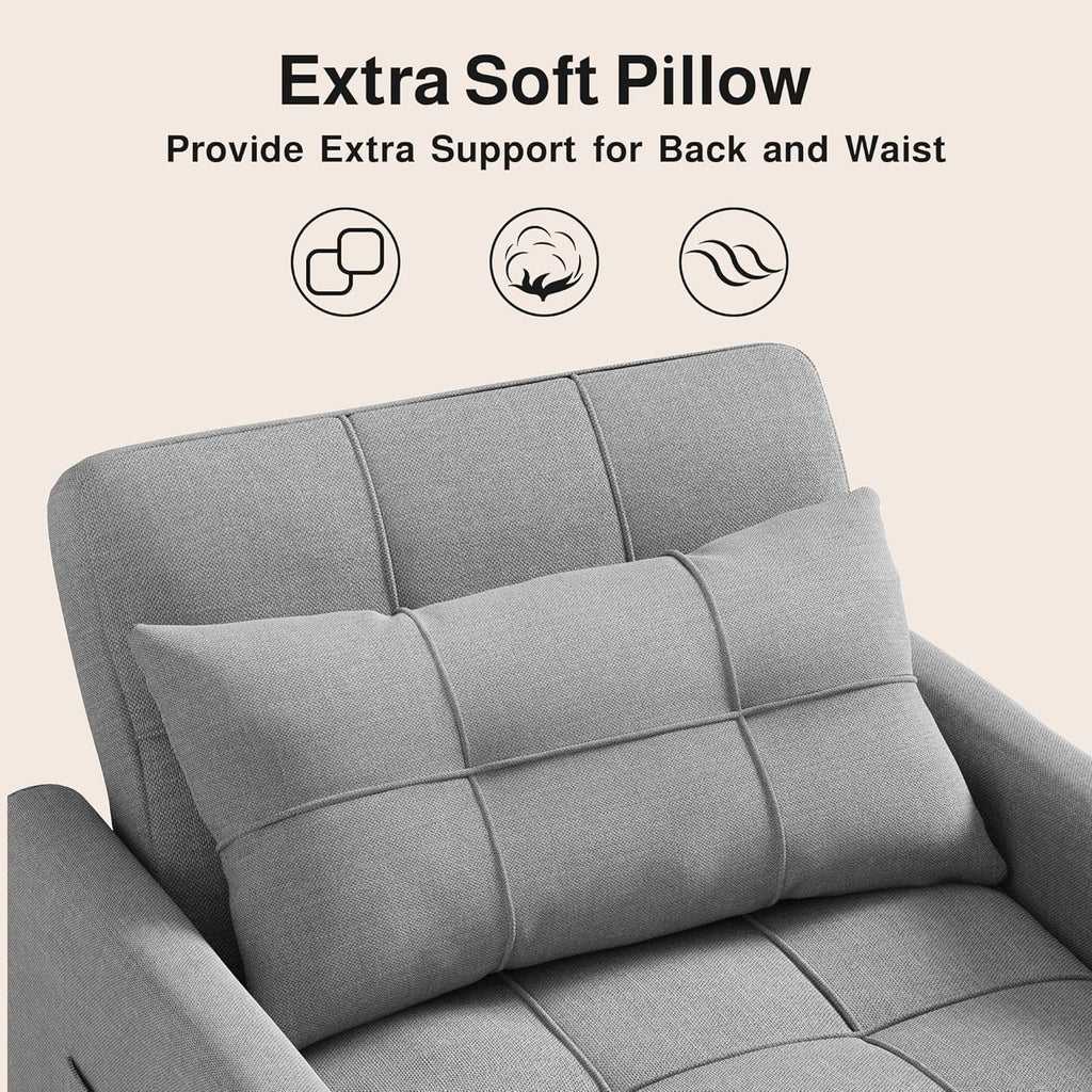 Ahomly Sleeper Sofa Chair Bed, Convertible Sofa Chair 3-in-1, Adjustable Sleeper Chair Pullout Sofa Bed with Modern Linen Fabric for Living Room Apartment Small Space, Grey