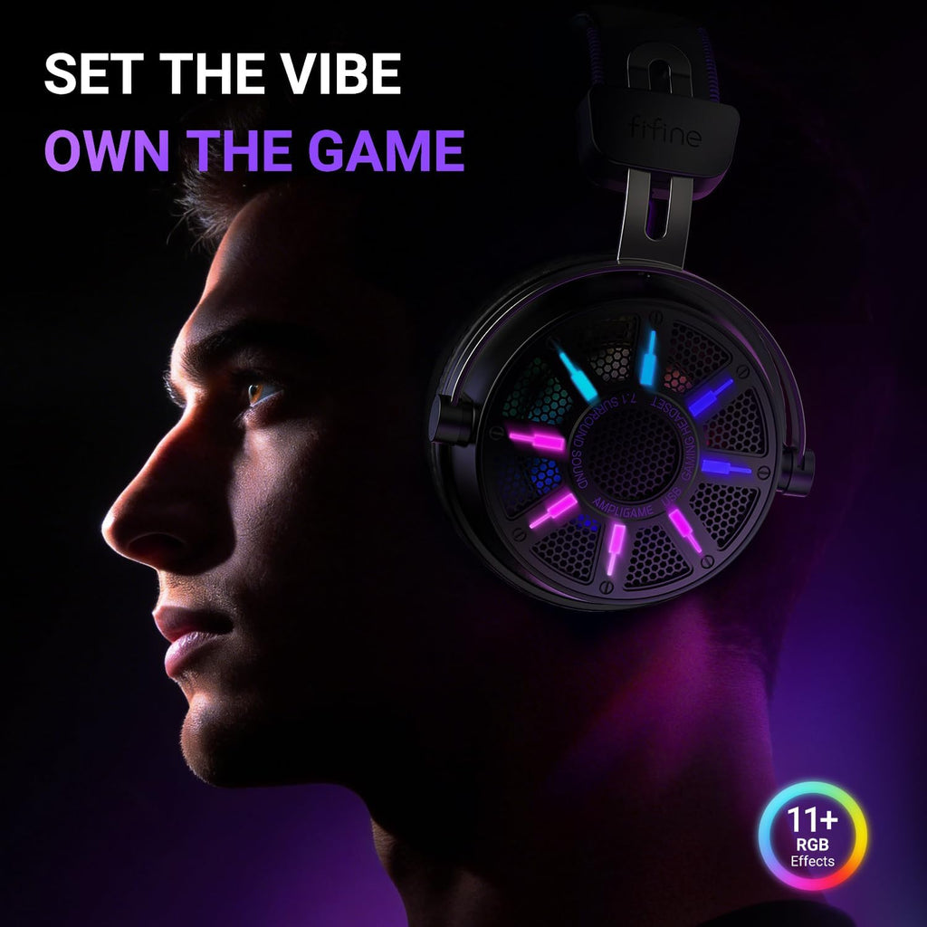 FIFINE Wired Open Back Gaming Headset, Open Acoustic Audio, Breathable Mesh Fabric, 7.1 Surround Sound, Vibrant RGB, USB Control Box, Over-Ear Headphone with Mic for PC, PS5/PS4, Laptop, Mac - H19BP