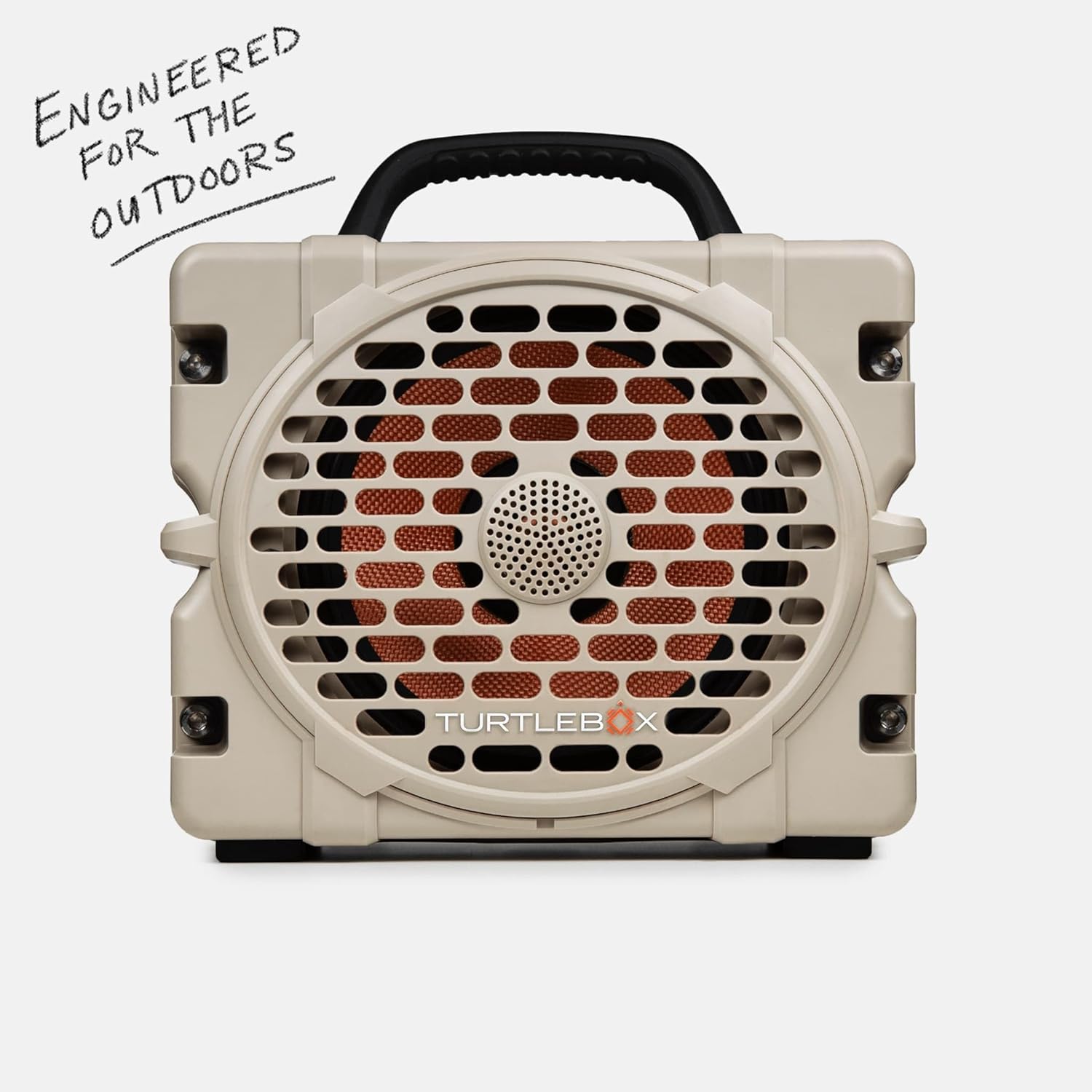 Turtlebox Grande: Loud! Outdoor Portable Bluetooth 5.4 Speaker | Rugged, Waterproof, Ultra-Portable | Plays to 126db, Deep Bass, Shockproof, Unlimited Pairing (Black Handle, Tan)