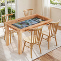 Oak Board Game Table with Removable Table Top, 52" x 29" Play Area, PU Leather Playmat & 4 Cup Holders, Seats 4-6 Players, Dual-Purpose for Gaming & Dining