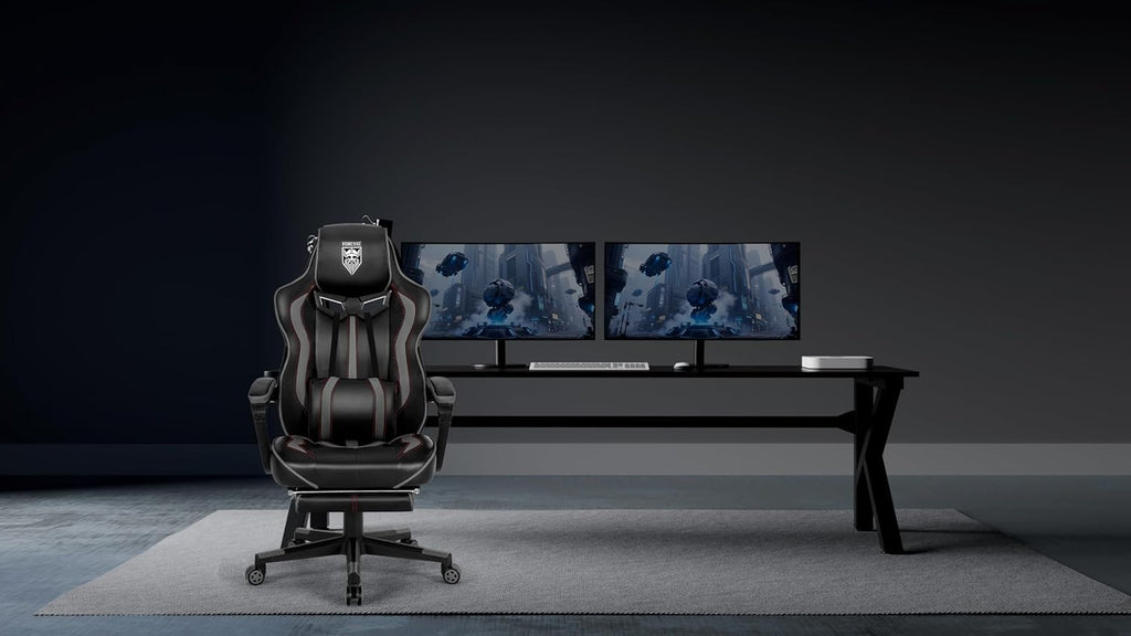 Vonesse Gaming Chair for Adults, Reclining Gaming Chairs with Footrest and Massage, Computer Gaming Chair for Heavy People,Ergonomic Gamer Chair Big and Tall (Black/Gray)