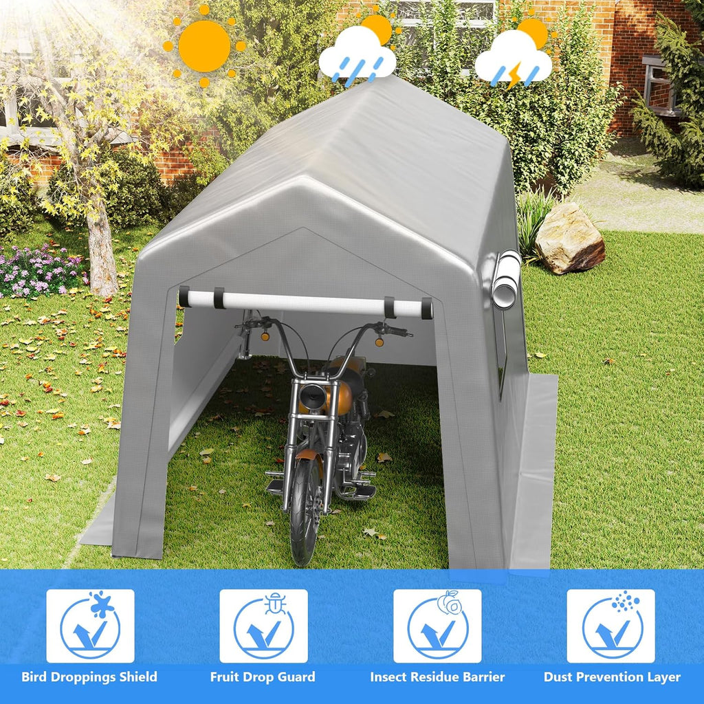 Jocoevol Carport 6x8 FT Enclosed Carport with Roll-up Windows, Portable Garage with Removable Sidewalls & Doors, Car Canopy Tent with Sandbags All-Season Tarp for Bike Motorcycle