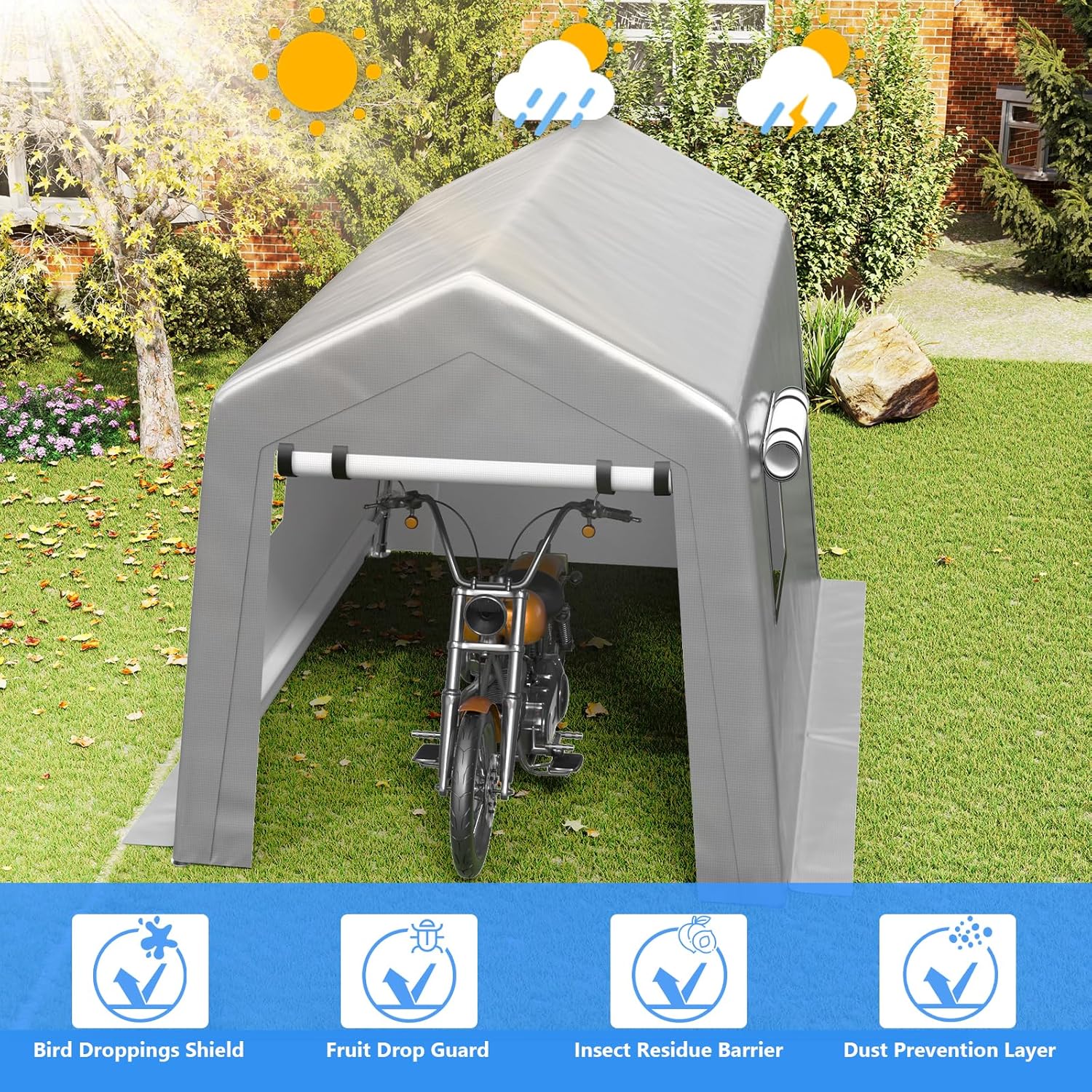 Jocoevol Carport 6x8 FT Enclosed Carport with Roll-up Windows, Portable Garage with Removable Sidewalls & Doors, Car Canopy Tent with Sandbags All-Season Tarp for Bike Motorcycle