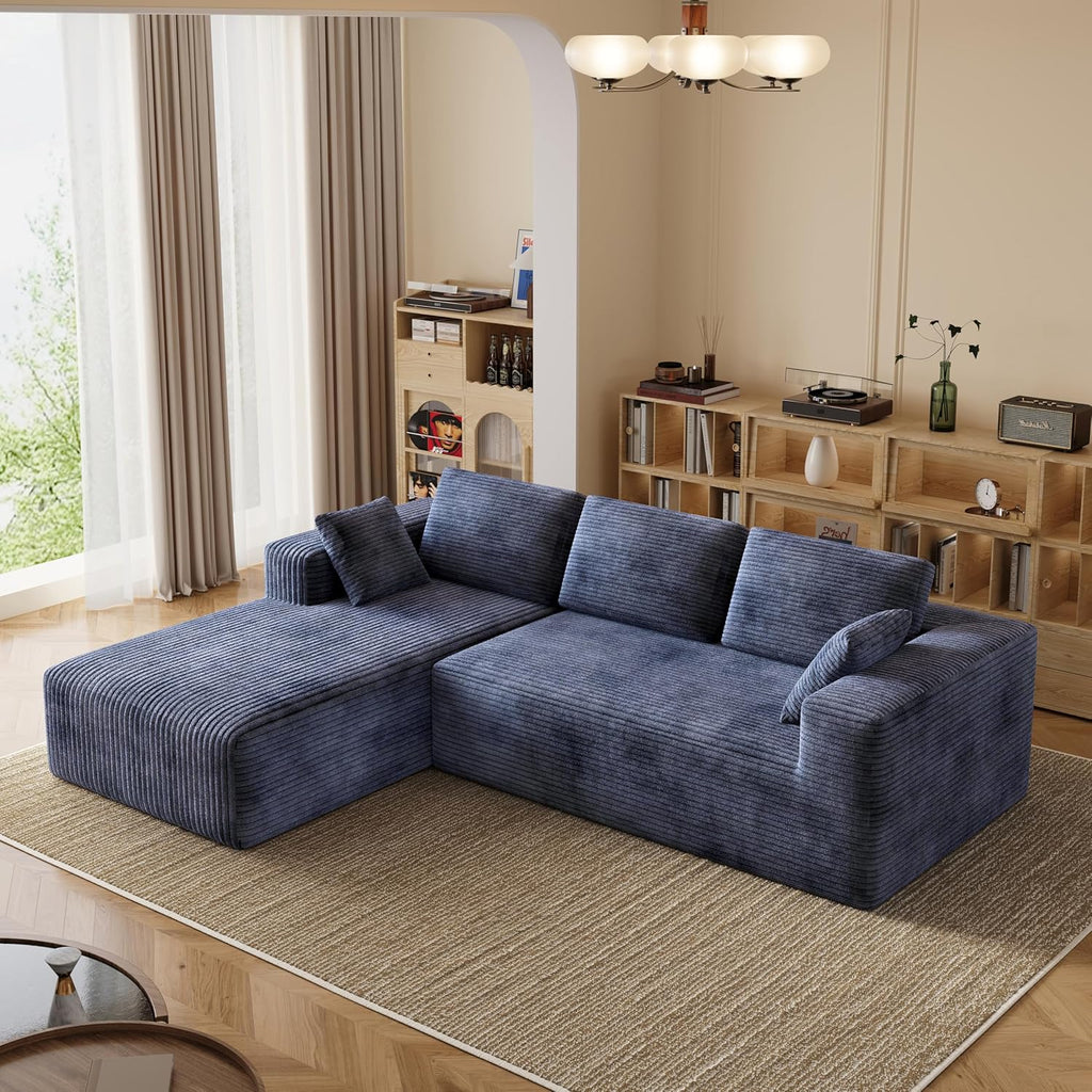 106" Corduroy Sectional Couch, Boneless L Shaped Couch with Deep Seat, Cloud Foam Sofa with Oversized Chaise, Sectional Sofa No Assembly Needed for Living Room