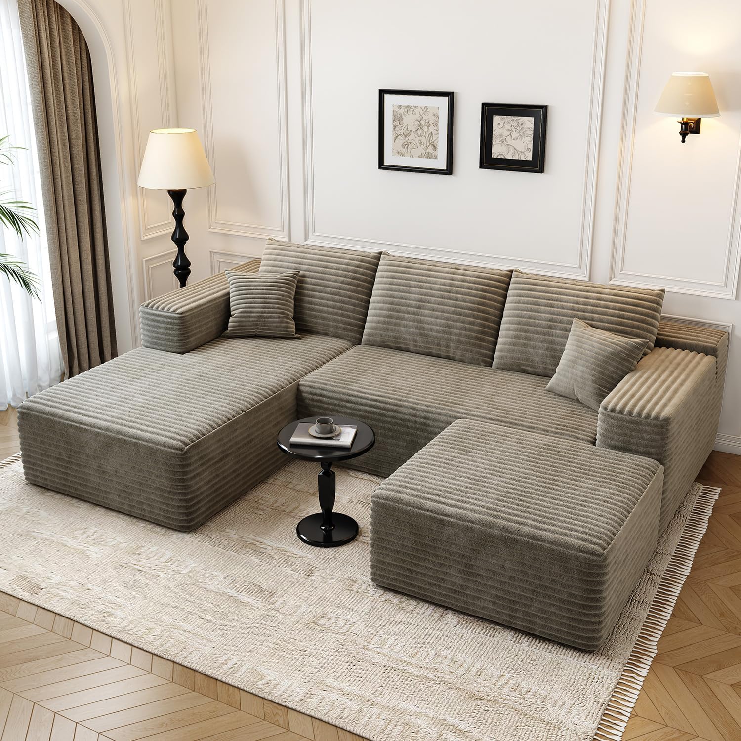 107.5" Cloud Modular Sectional Couch with 1 Ottoman,Modern Minimalist Upholstered Couches, Comfort U Shaped Sofa for Living Room,Deep Seat Corner Couch .No Assembly Required (Camel,Left Facing Chaise)