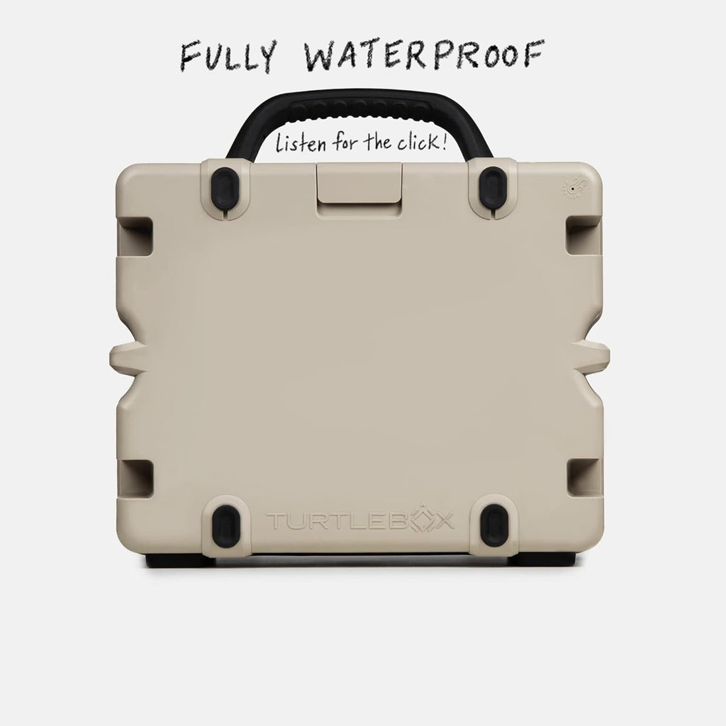 Turtlebox Grande: Loud! Outdoor Portable Bluetooth 5.4 Speaker | Rugged, Waterproof, Ultra-Portable | Plays to 126db, Deep Bass, Shockproof, Unlimited Pairing (Black Handle, Tan)