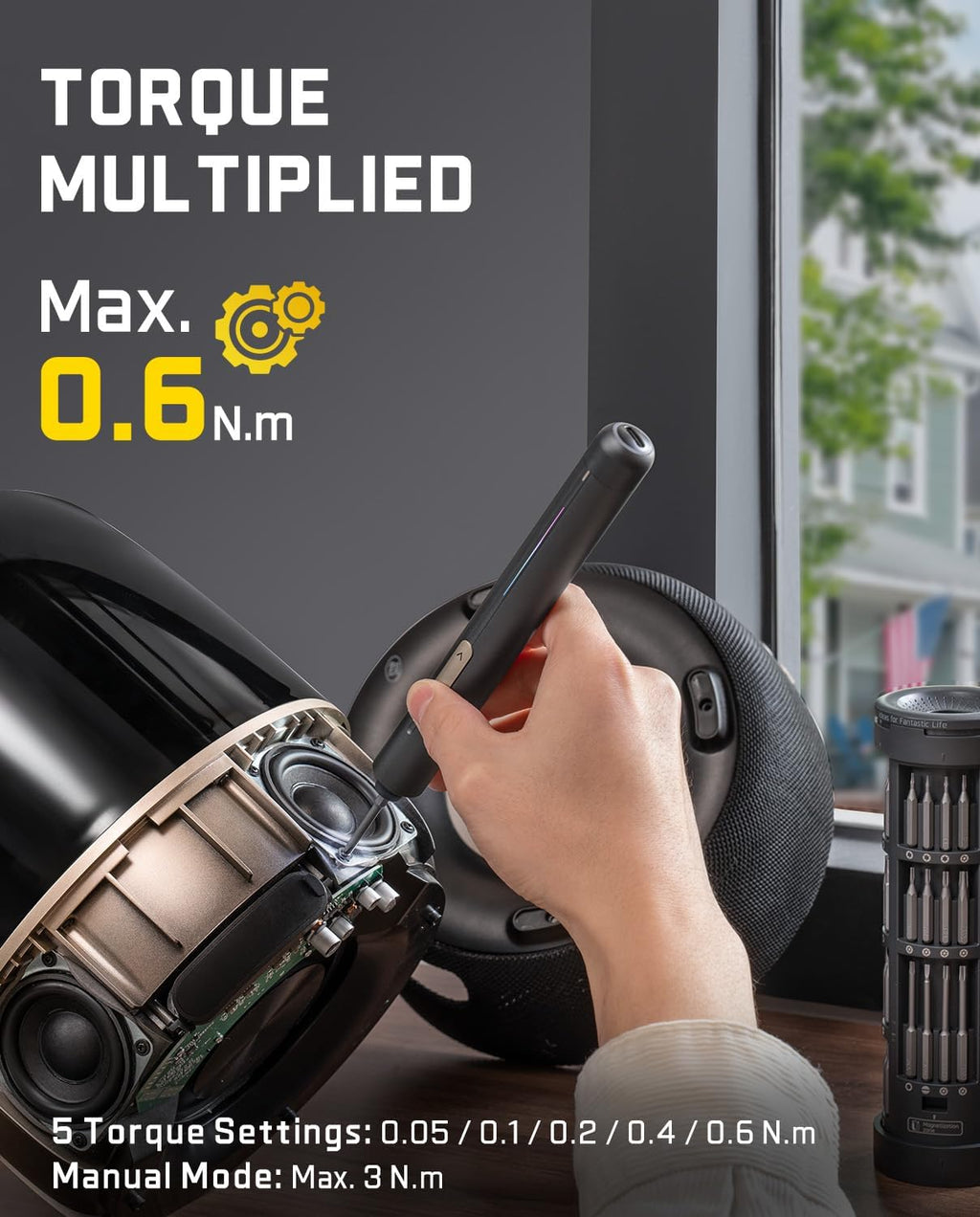 Fanttik E2 Ultra Mini Electric Screwdriver, Cordless Screwdriver, Max 0.6N.m, 50 Magnetic Bits, 5/32'' Hex, Magnetic Storage, Repair Tool for Electronics, Camera, Laptop, and PC Build (Grey)