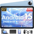 Android 15 Tablet 10 inch, 24GB RAM 128 ROM, Tablets with Keyboard Case Mouse Stylus, 1TB Expandable, Octa-Core 6000mAh 1280x800 IPS HD, WiFi, T615 CPU, High Performance, Processor, Dual Camera (Blue)