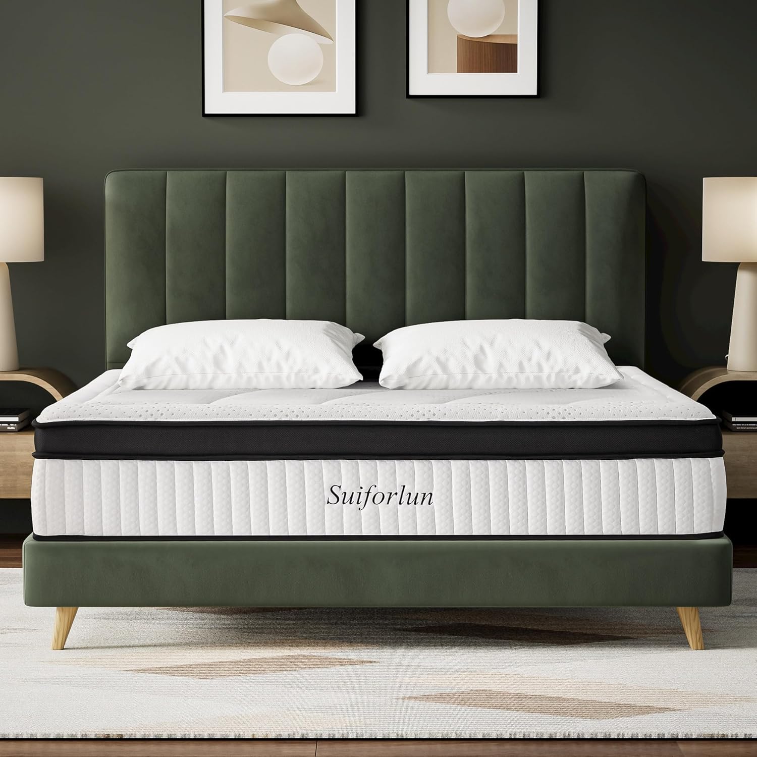 Suiforlun 14 Inch Queen Size Mattress -Motion Isolation Pocketed Coils with Edge Support, Fiberglass Free Hybrid Mattress for Back Pain Relief, Medium Firm, 60"x80"