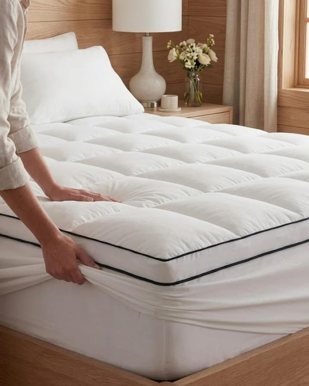 WestMonth Premium Quilted 1000GSM Luxury Extra Thick Mattress Topper - Breathable & Fluffy Soft Cooling Bed Cover with Deep Pocket (8-21") - Fits Standard Mattresses Perfectly (White, King)