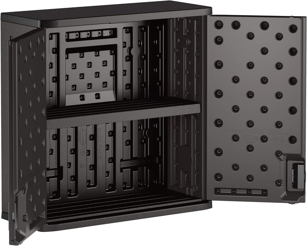 Suncast Commercial 4 Cubic Ft. Heavy-Duty Resin Wall Cabinet with Adjustable Metal-Reinforced Shelf, and Lockable Handles for Indoor and Outdoor Storage, Black, Made in the USA
