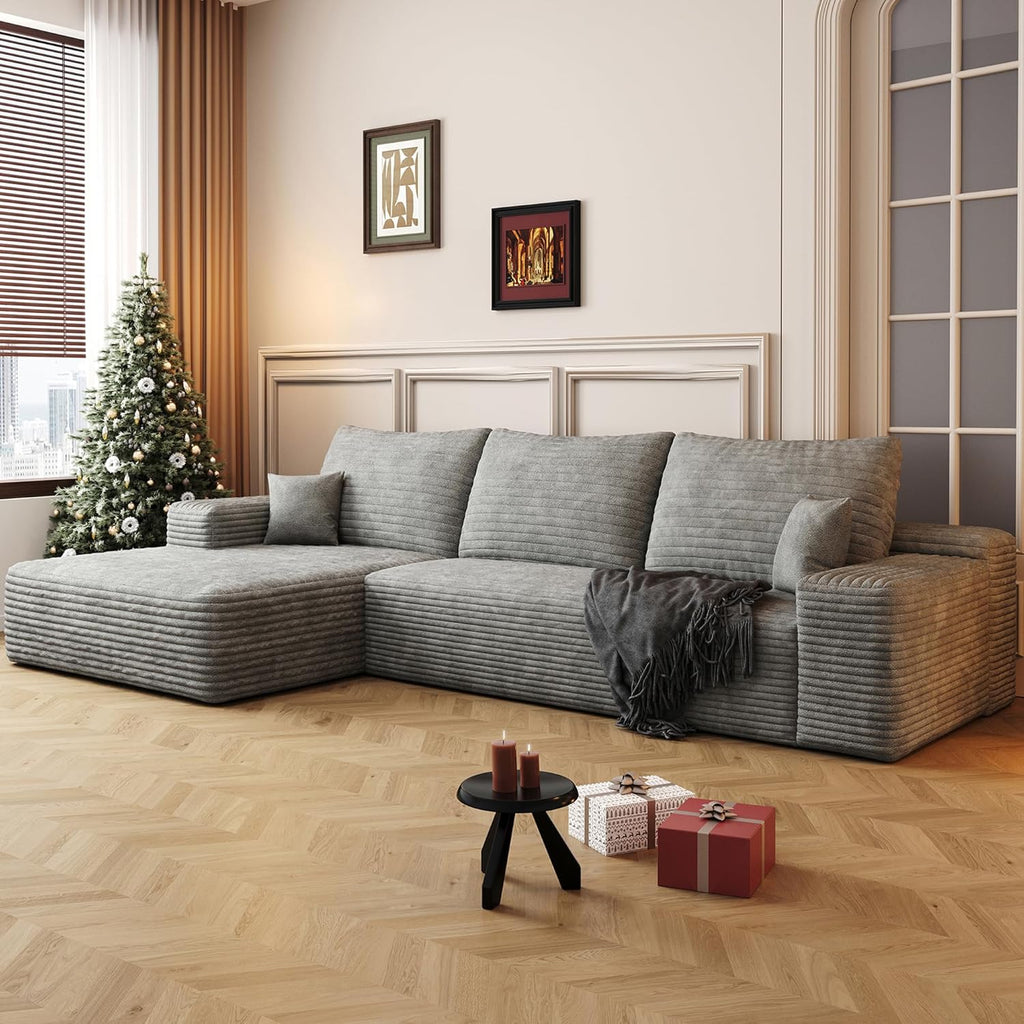 108" Sectional Couches for Living Room Cloud Couch Sofa with L-Shape Upholstered Boneless Couchs Modern Modular Sectional Couch with Chaise (Grey, 108" Left Facing Chaise+2Seaters)