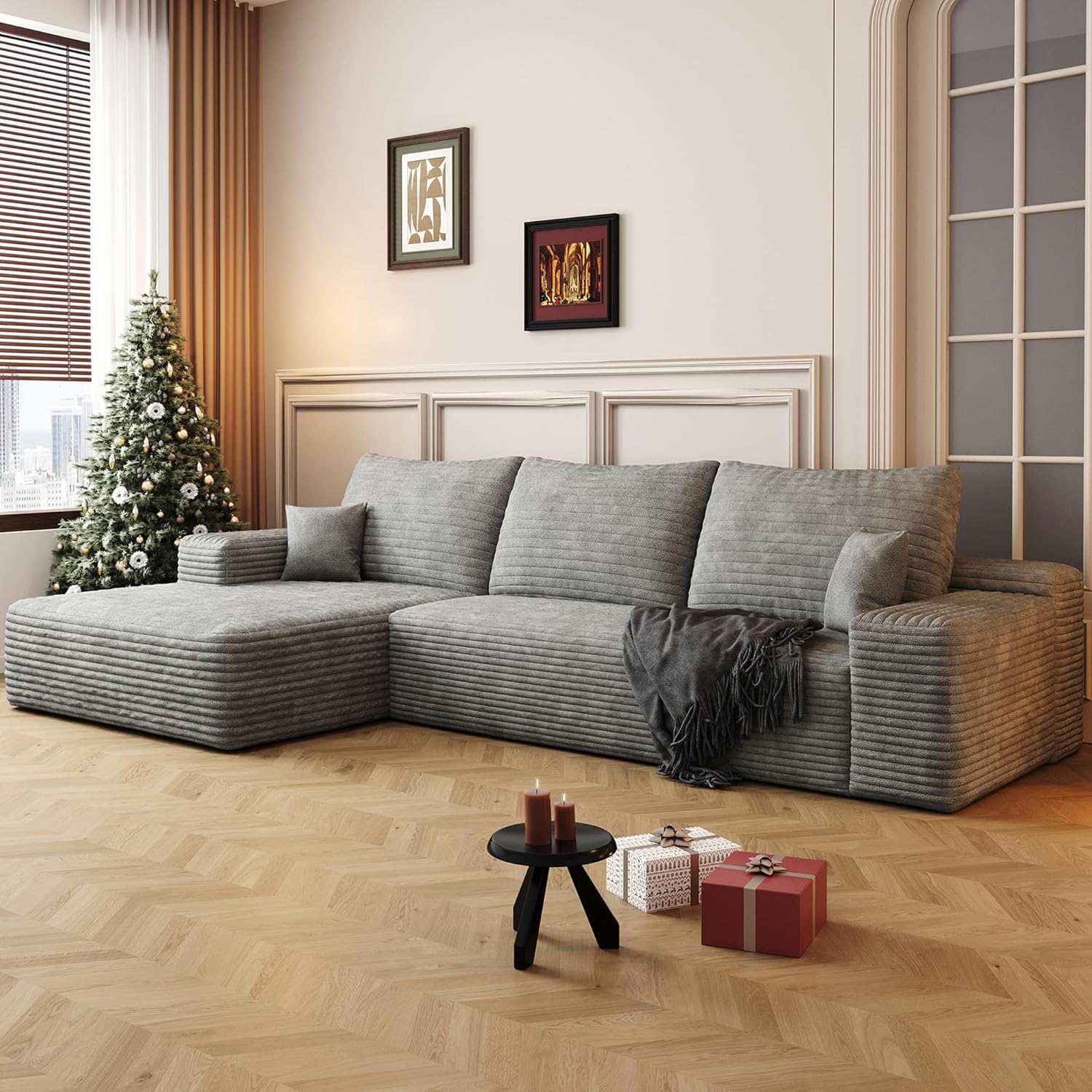 108" Sectional Couches for Living Room Cloud Couch Sofa with L-Shape Upholstered Boneless Couchs Modern Modular Sectional Couch with Chaise (Grey, 108" Left Facing Chaise+2Seaters)