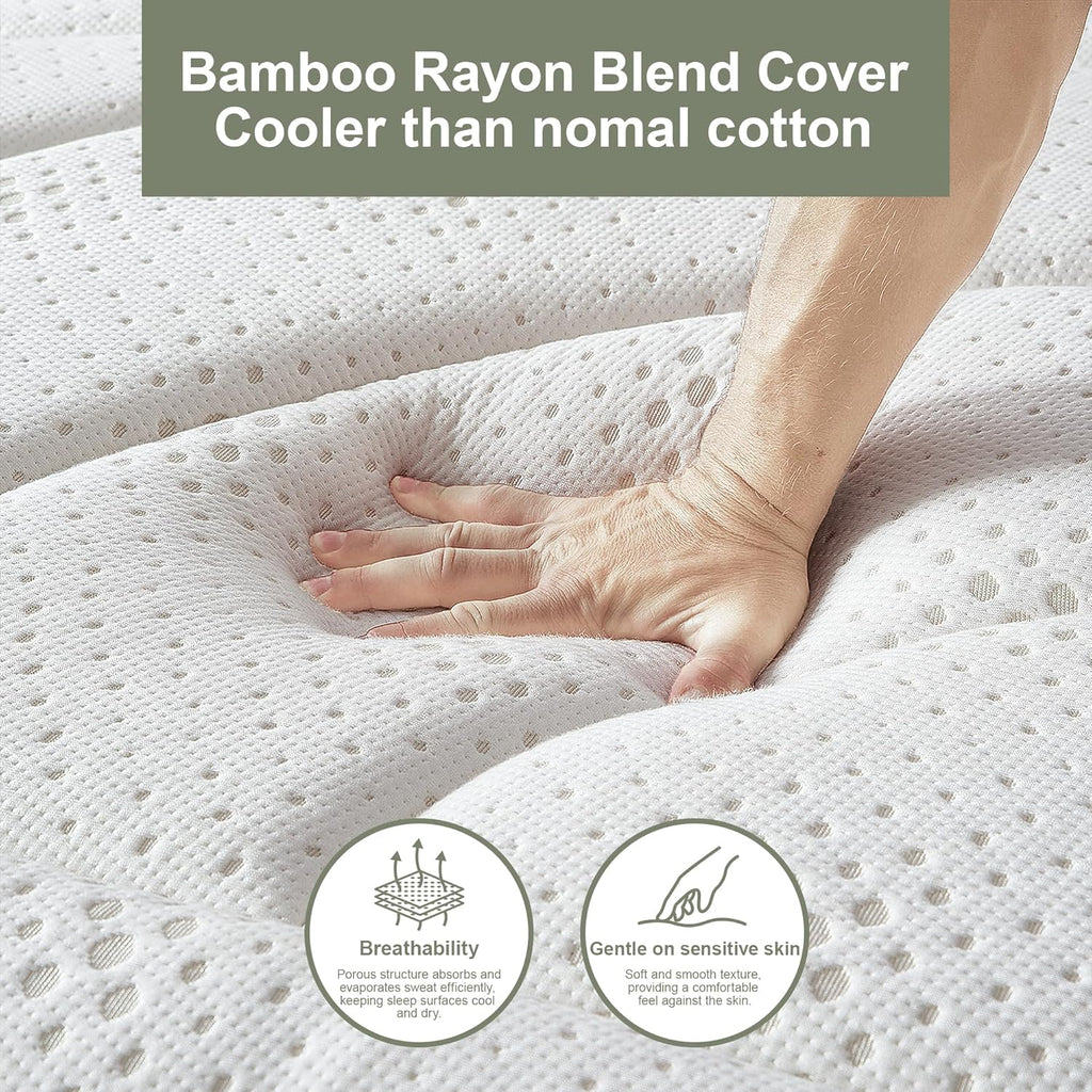 Suiforlun 14 Inch Queen Size Mattress -Motion Isolation Pocketed Coils with Edge Support, Fiberglass Free Hybrid Mattress for Back Pain Relief, Medium Firm, 60"x80"