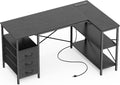 Huuger L Shaped Office Desk with Power Outlets, 47 Inch Computer Desk with 3 Drawers, Shelves, for Gaming, Corner Work, Home Office, Study, Black