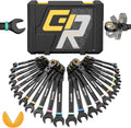 GRENPRO Ratchet Wrenches Set, 23PCS Flex Head Ratcheting Wrench Set Metric and Standard & SAE with Color Ring, 6-18mm & 1/4"-3/4", Mechanics Tool Box Organizer, Large Open End Combination Wrench Sets