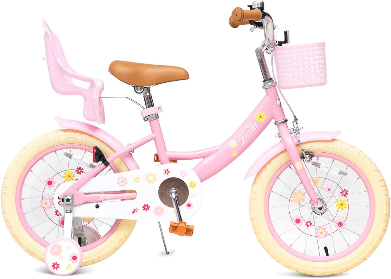 Bixike Girls Bike with Basket for Toddlers and Kids Aged 3-14 Years Old, 12 14 16 18 Inch with Training Wheels & Doll Seat, 20 Inch with Kickstand & Rear Rack, Princess Style Bicycle for Gift.