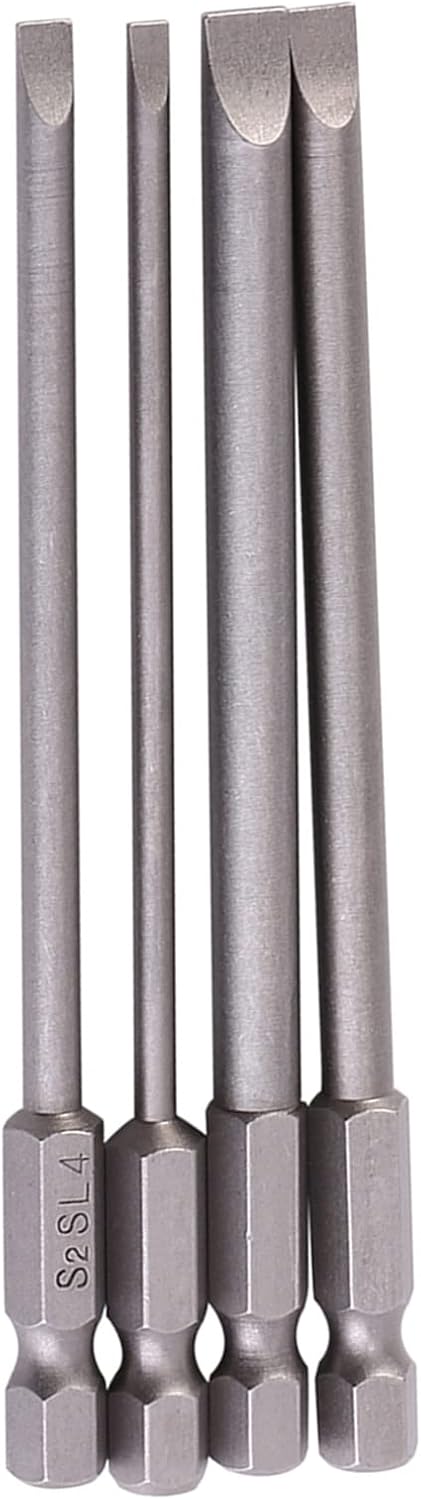 100mm S2 Alloy Steel Magnetic Slotted Screwdrivers Bits Set, Hex Shank 1/4, for Electric Drill, Screwdrivers Bit