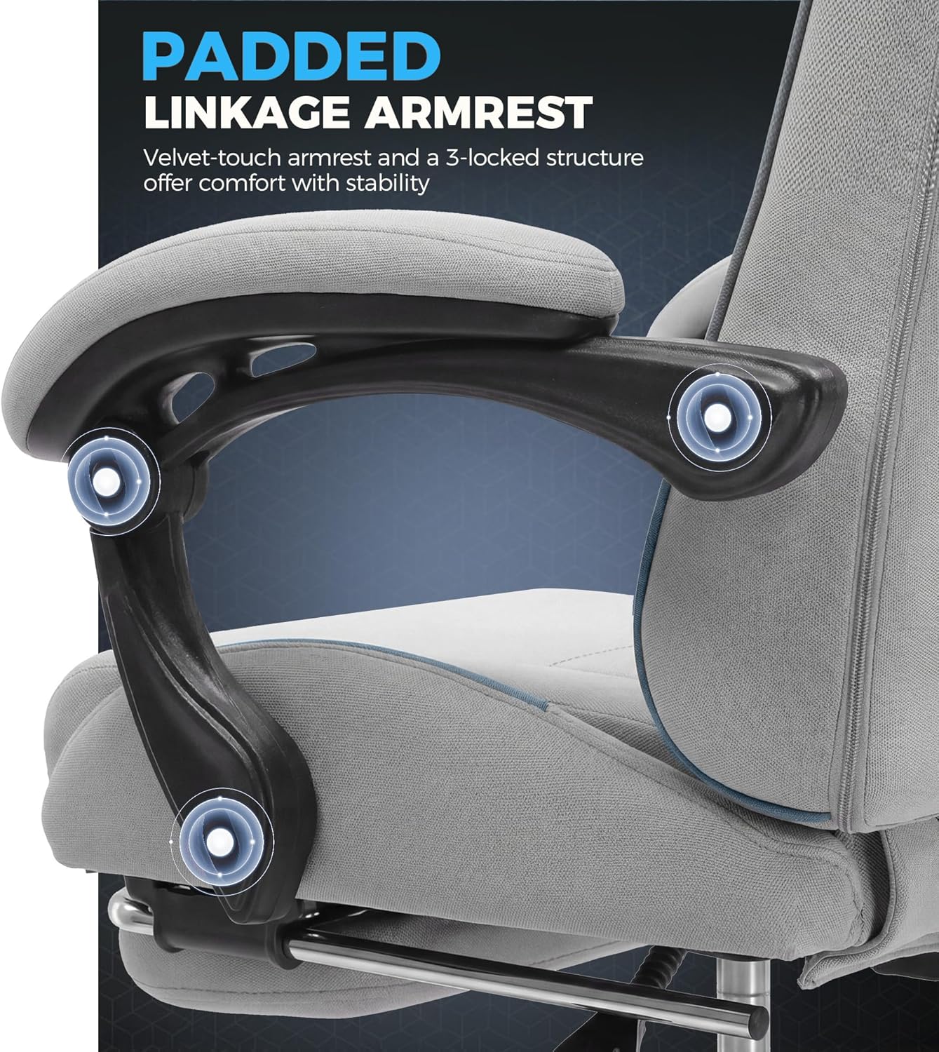 GTPLAYER Gaming Chair Fabric with Pocket Spring Cushion,Computer Office Chair with Lumbar Support for Adults Linkage Armrests and Footrest Ergonomic Gamings Chairs Height Adjustable Gray