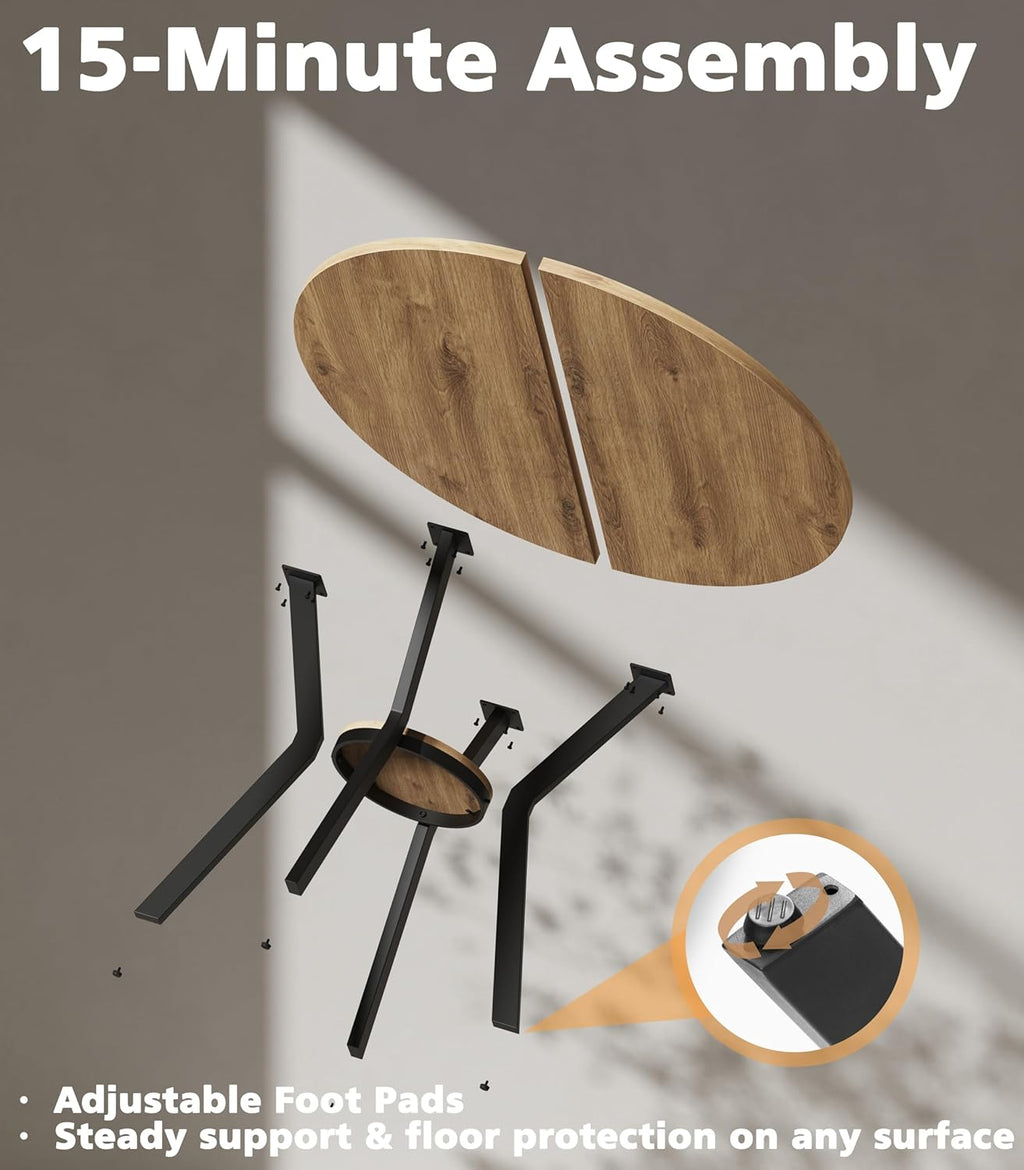 Round Kitchen Tables for 2-4, 31.5" Small Dining Tables with Storage, Rustic Wood Circle Dinner Table with Metal Leg, Farmhouse Dinner Table for Small Space, Dining Room, Kitchen, Office, Apartment