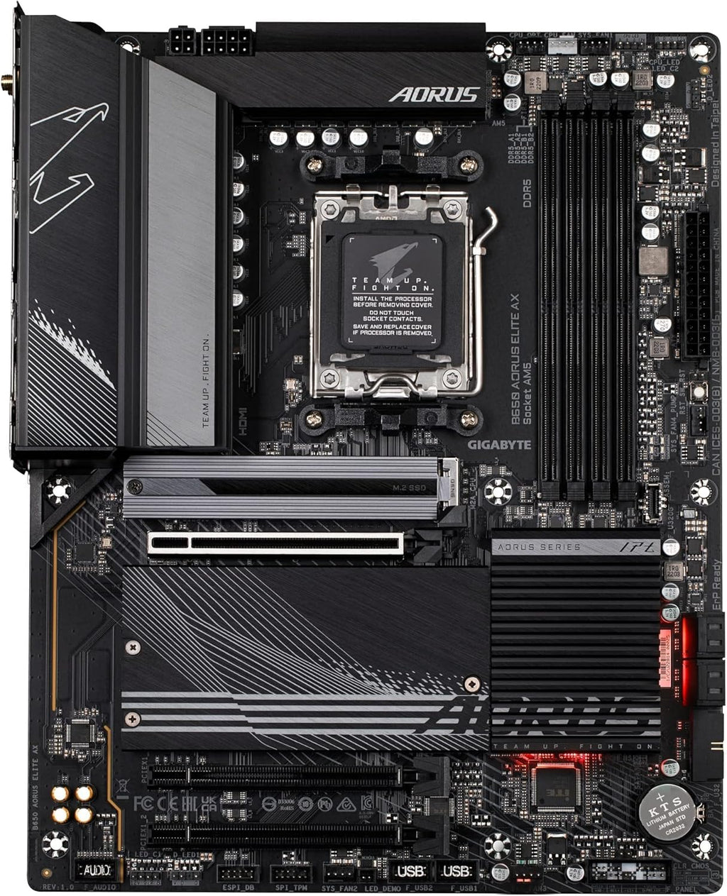 GIGABYTE B650 AORUS Elite AX AMD AM5 ATX Motherboard, Support Ryzen 9000/8000/7000 Series, DDR5, 14+2+1 Power Phase, PCIe 5.0 M.2, USB-C 3.2 Gen 2, WIFI6E, 2.5GbE, EZ-Latch, Q-Flash, RGB Fusion