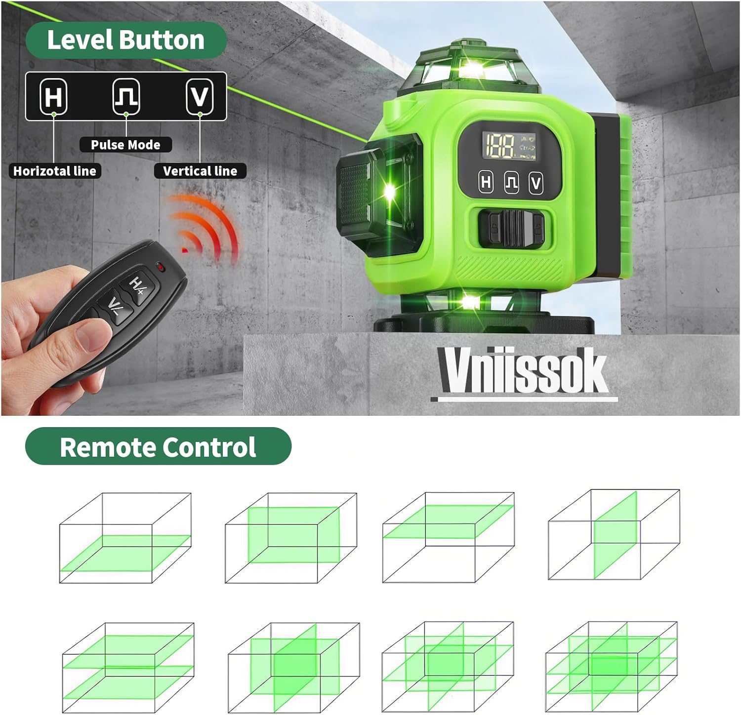 16 Line Laser Level 360 Self Leveling, 4x360°Professional 4D Green Cross Line laser Level with 2 Batteries,for Construction and Picture Hanging, Horizontal Line leveler Tool (Green)
