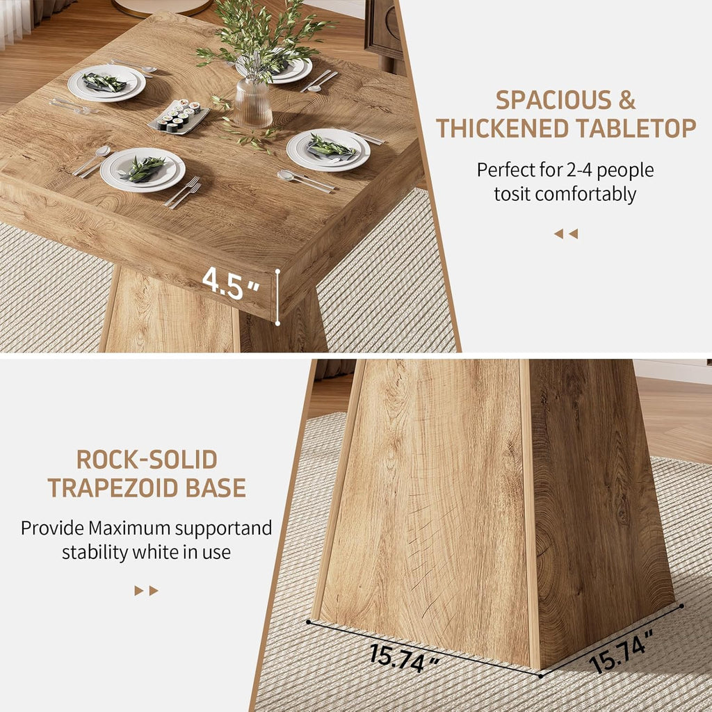 Square Dining Table, 31.5-inch Dinner Table for 2-4 People, Kitchen Table with Load-Bearing Trapezoidal Base, for Home, Dining Room, Small Space, Brown