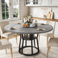 GarveeHome 47 in Inch Round Dining Table for 4, Farmhouse Dining Room Circle Dinner Table,Space Saving Wood Kitchen & Dining Room Furniture, Round Tables with Storage and Metal Legs, Grey (Only Table)