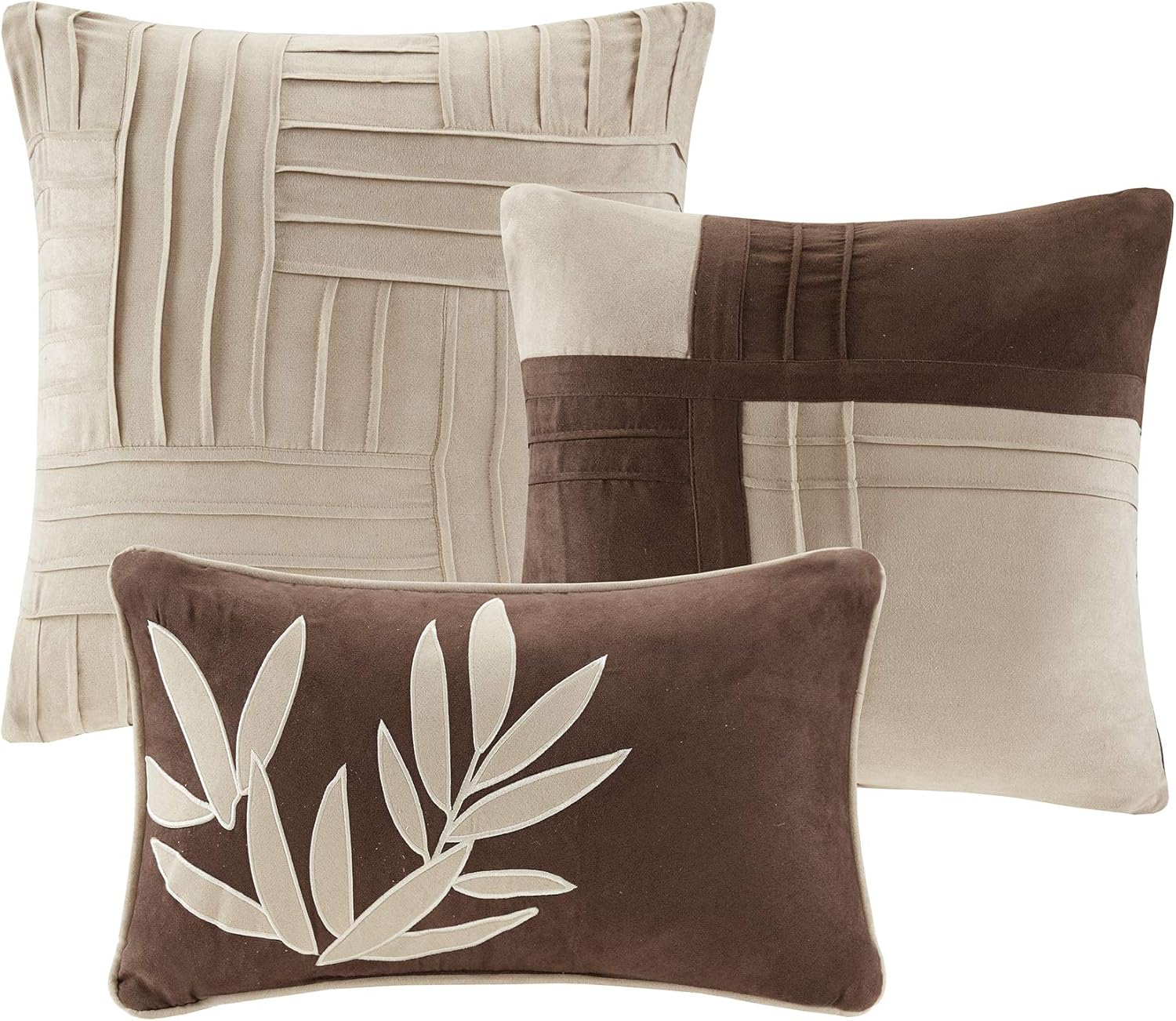 Madison Park Cozy Comforter Set Casual Blocks Design All Season, Matching Bed Skirt, Decorative Pillows, King(104"x92"), Dune Suede, Beige Brown, 7 Piece
