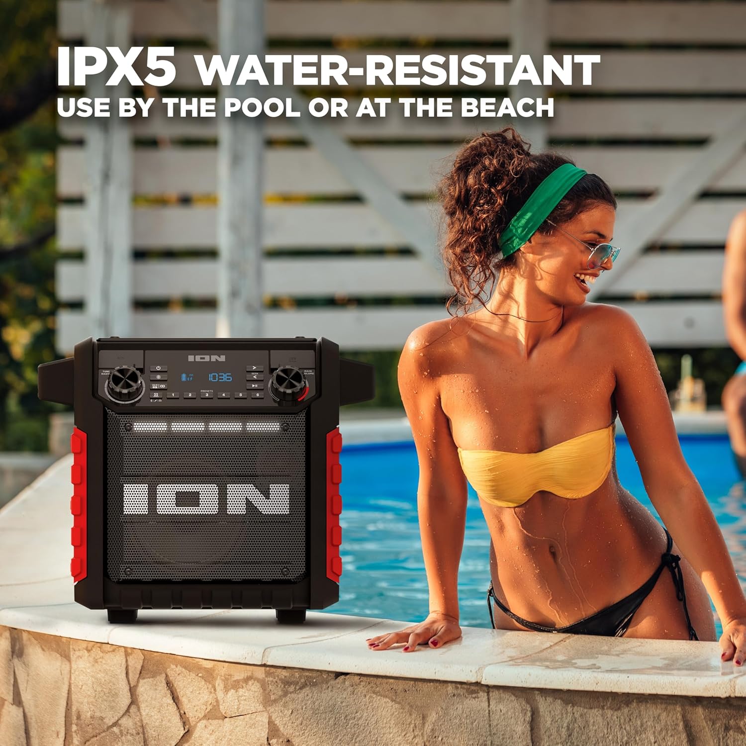 ION Tailgater Classic Outdoor Portable Bluetooth Speaker with Rechargeable Battery, FM Radio, USB Port, IPX5 Water-Resistant, 6.5" Woofer, App, Red