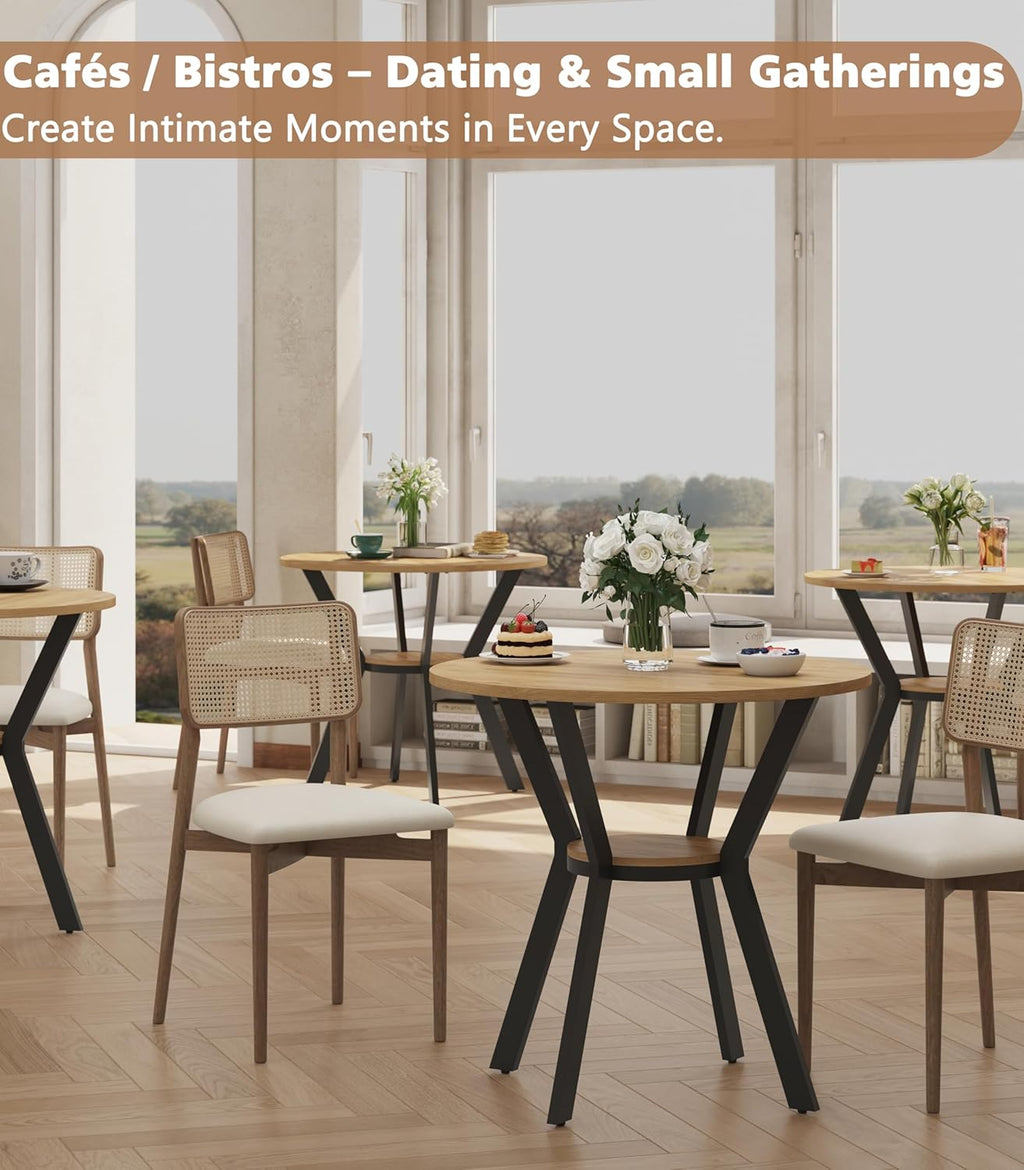 Round Kitchen Tables for 2-4, 31.5" Small Dining Tables with Storage, Rustic Wood Circle Dinner Table with Metal Leg, Farmhouse Dinner Table for Small Space, Dining Room, Kitchen, Office, Apartment