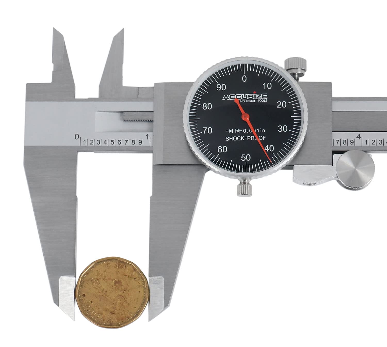 Accusize Industrial Tools 0-12'' by 0.001'' Black Face, Red Needle, Dial Caliper Stainless Steel in Fitted Box, P920-B212