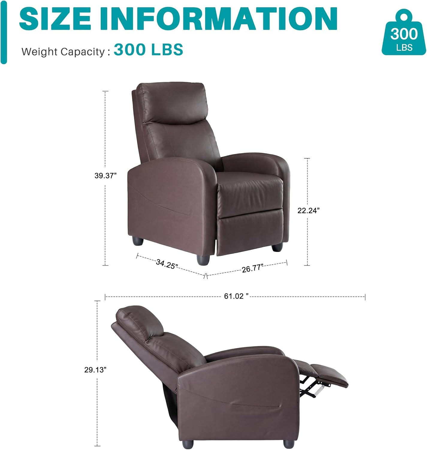 Sweetcrispy Massage Recliner Chair for Adults, Adjustable Home Theater Seating with Lumbar Support for Living Room, Modern Fabric Reclining, Brown