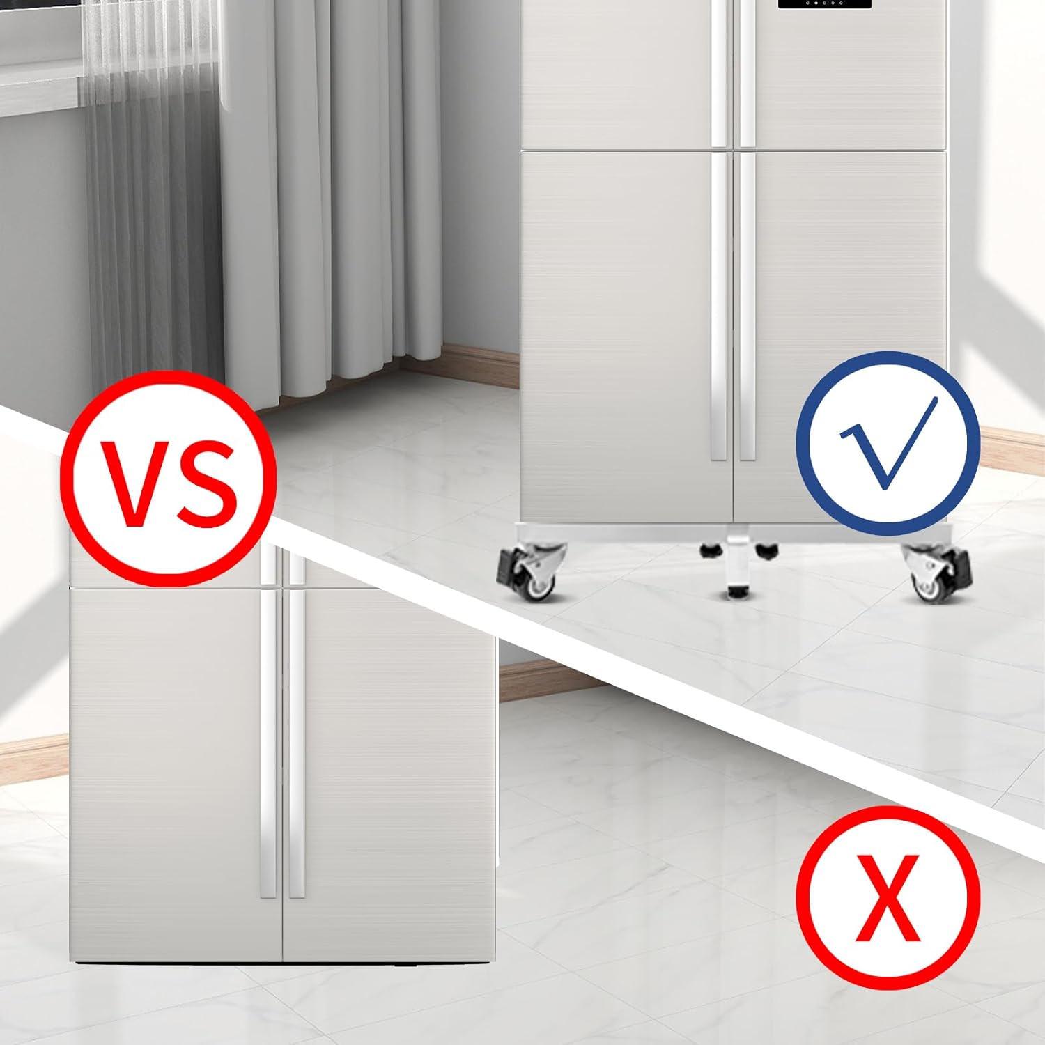 Heavy Duty All Steel Fridge Stand with Wheels Mobile Base Universal Adjustable Washing Machine Stand Multi-Functional Base Furniture Dolly for Refrigerator, Washer and Dryer（White/Large）