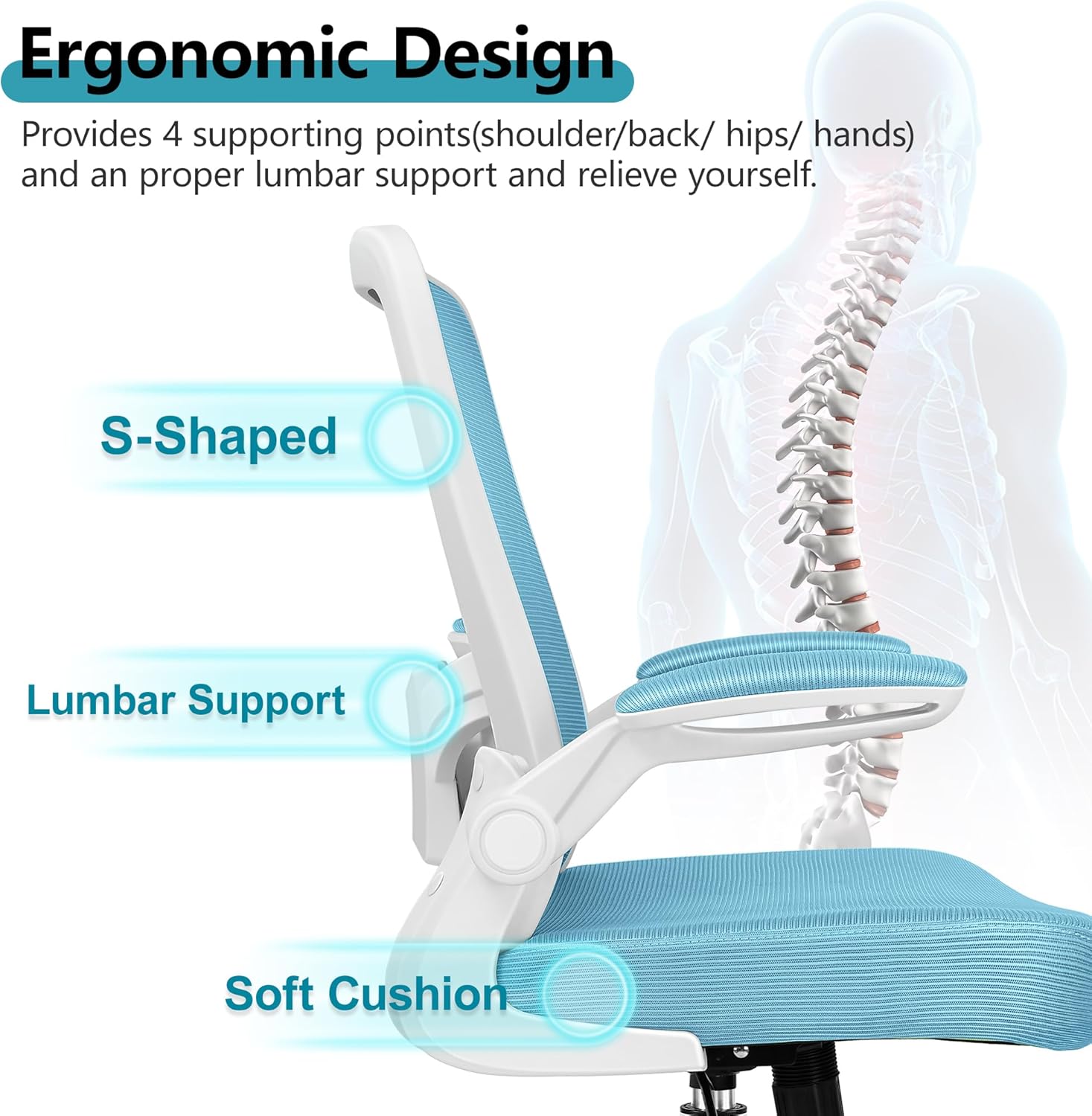 FelixKing Office Chair, Ergonomic Desk Chair Breathable Mesh Chairs Adjustable High Back Lumbar Support Flip-up Armrests, Executive Rolling Swivel Comfy Computer Chairs Home Office Blue