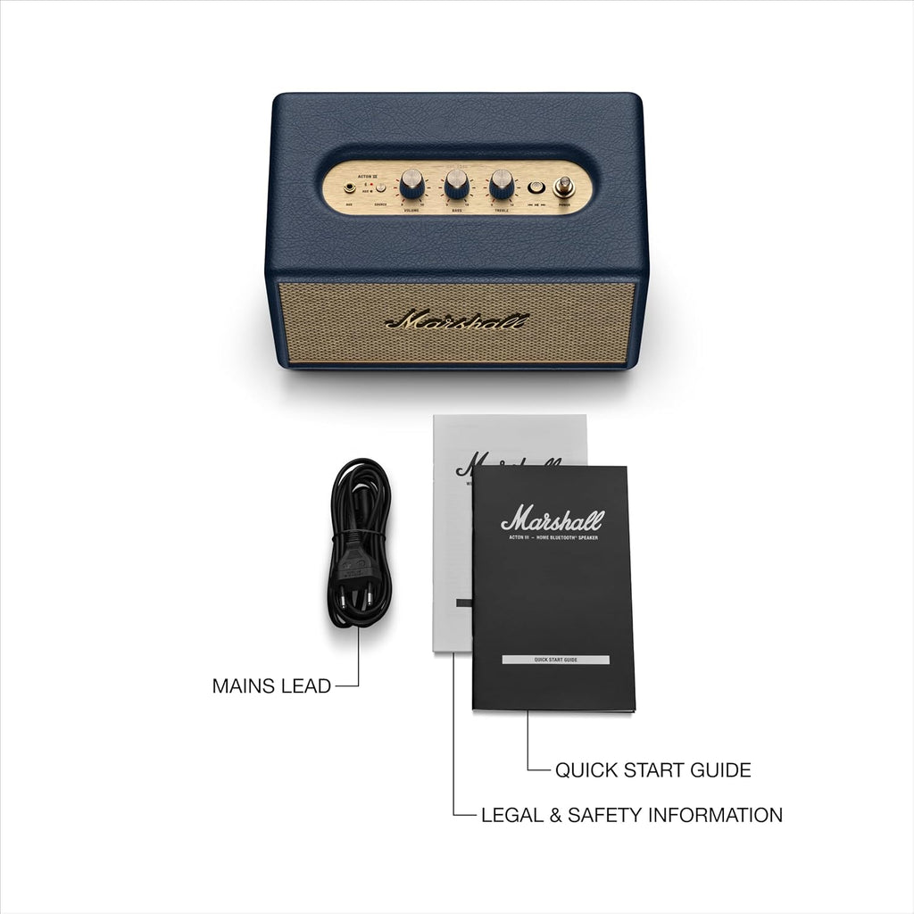 Marshall Acton III Bluetooth Home Speaker - Loud Stereo Sound with Bass and Treble Controls | Plug-in Powered | 3.5 mm Aux Input - Midnight Blue