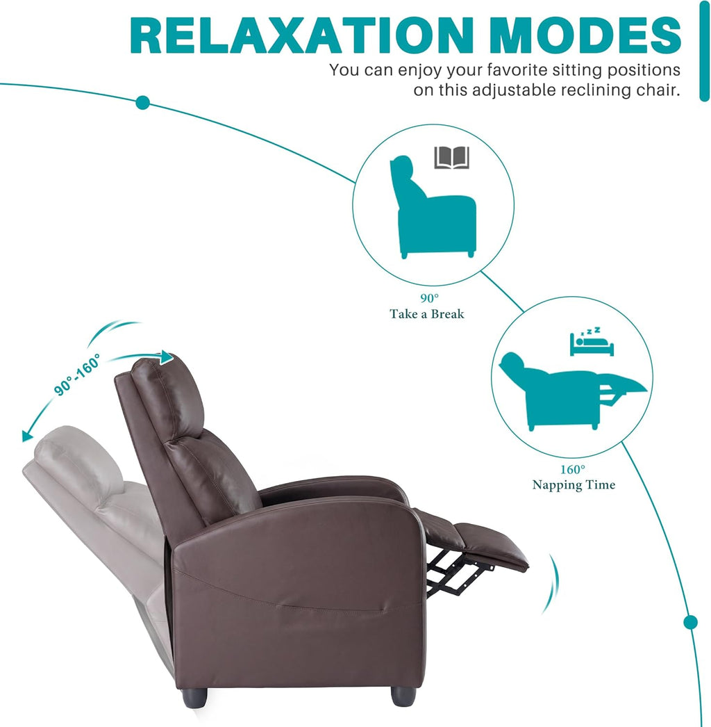 Sweetcrispy Massage Recliner Chair for Adults, Adjustable Home Theater Seating with Lumbar Support for Living Room, Modern Fabric Reclining, Brown