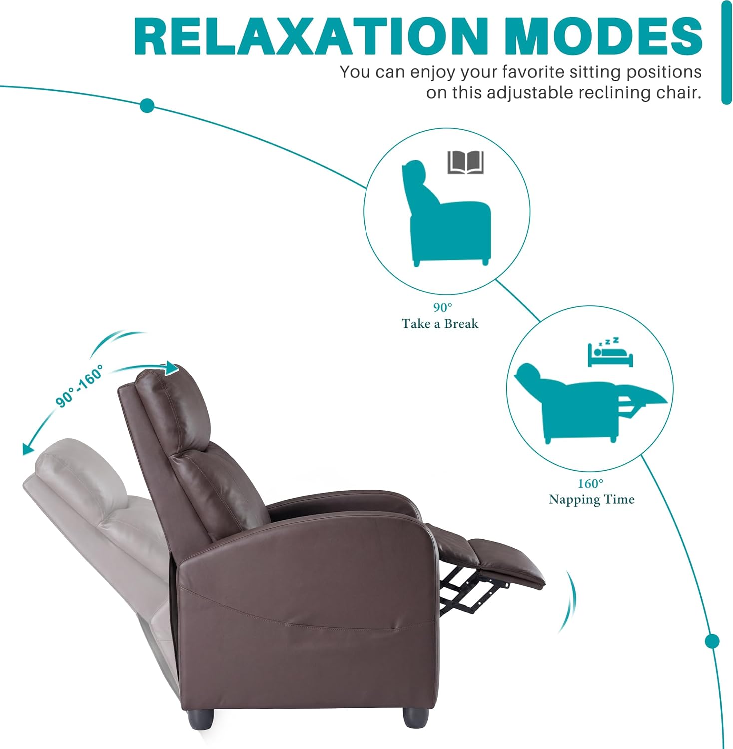 Sweetcrispy Massage Recliner Chair for Adults, Adjustable Home Theater Seating with Lumbar Support for Living Room, Modern Fabric Reclining, Brown