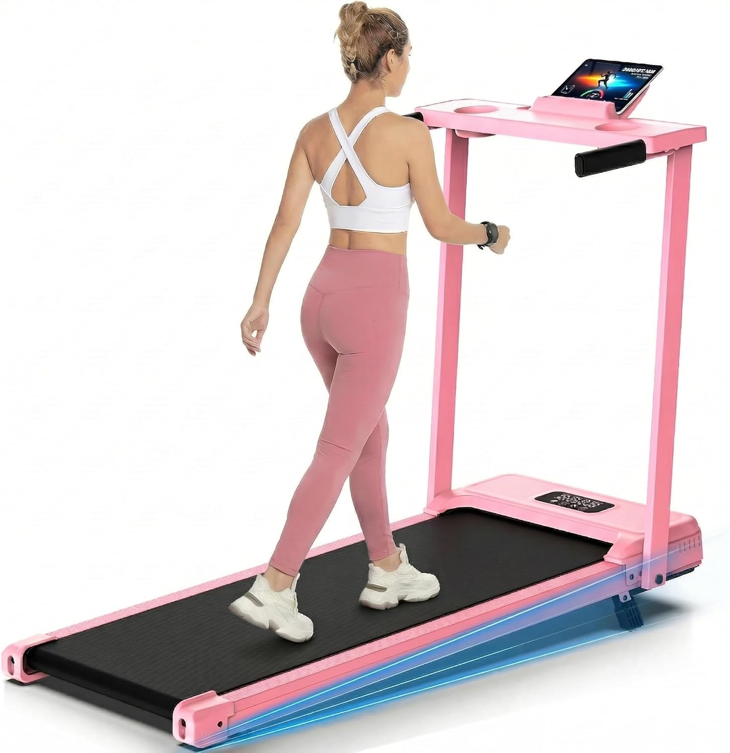 FUNMILY 3.5HP Walking Pad Incline Treadmill with Desk & Handle Bar, Heavy Duty 350 lbs Weight Capacity Portable Treadmill for Home and Office, Remote Control & LED Display