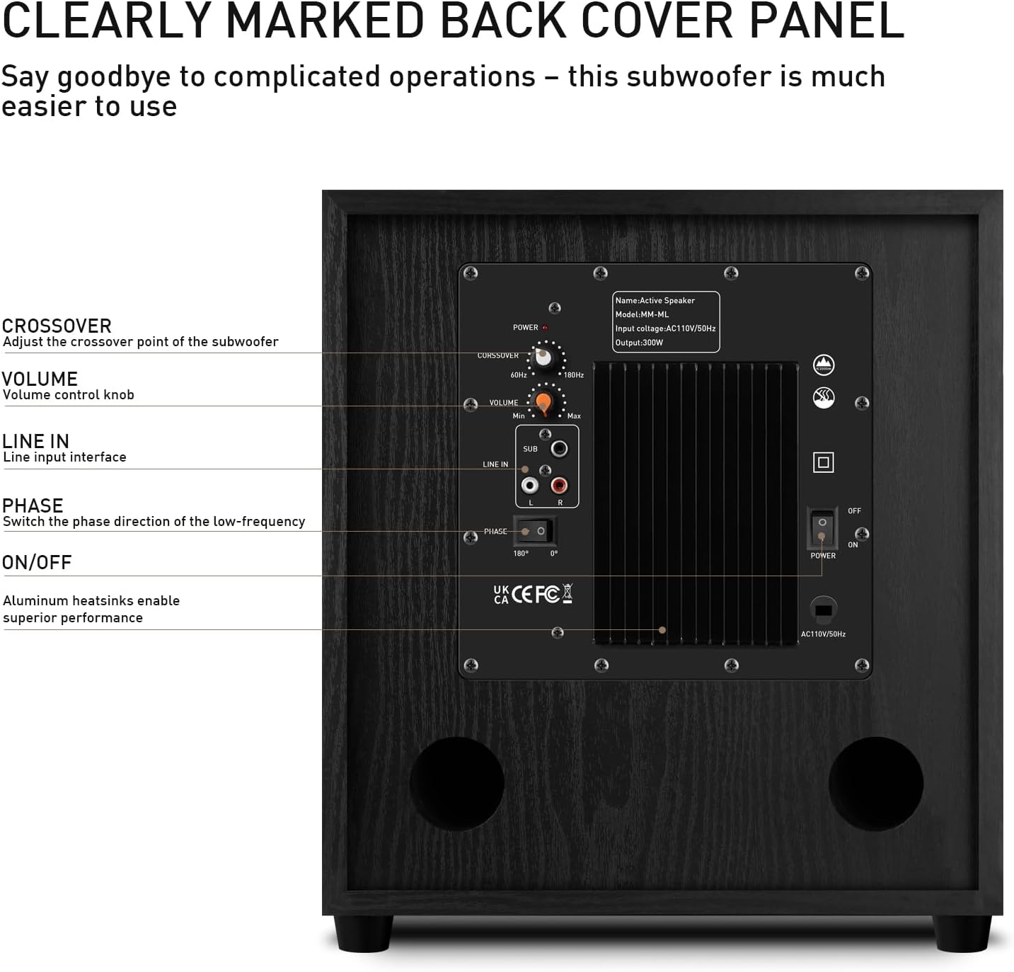 10" Powered Home Subwoofer, 300W RMS, High-Fidelity Bass, MDF Enclosure with Heat Sink