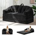 MAXYOYO Folding Sofa Bed, 2 in 1 Convertible Sofa to Lounger Comfy Loveseat Bean Bag Chair for Adults, Floor Sleeper Couch with Handle, Faux Fur Couch Bed for Living Room Bedroom, Black, Loveseat