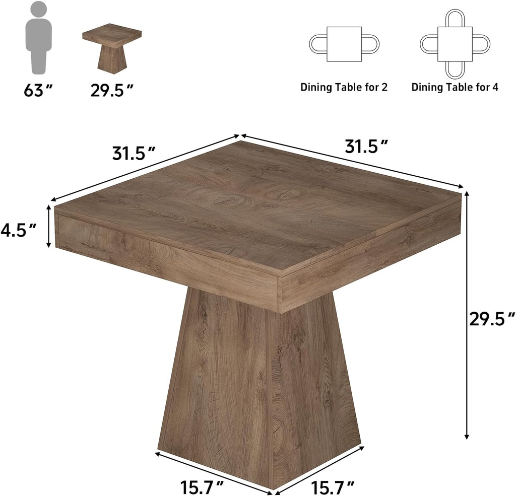 Square Dining Table, 31.5-inch Dinner Table for 2-4 People, Kitchen Table with Load-Bearing Trapezoidal Base, for Home, Dining Room, Small Space, Brown