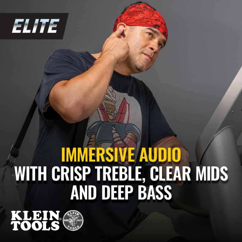 KLEIN TOOLS AESEB2 Elite Bluetooth Jobsite Earbuds, True Wireless Earplugs, 25dB NRR Hearing Protection, 24-Hour Playtime, Digital LED Display
