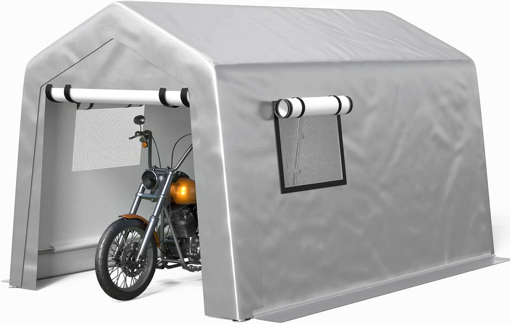 Jocoevol Carport 6x8 FT Enclosed Carport with Roll-up Windows, Portable Garage with Removable Sidewalls & Doors, Car Canopy Tent with Sandbags All-Season Tarp for Bike Motorcycle