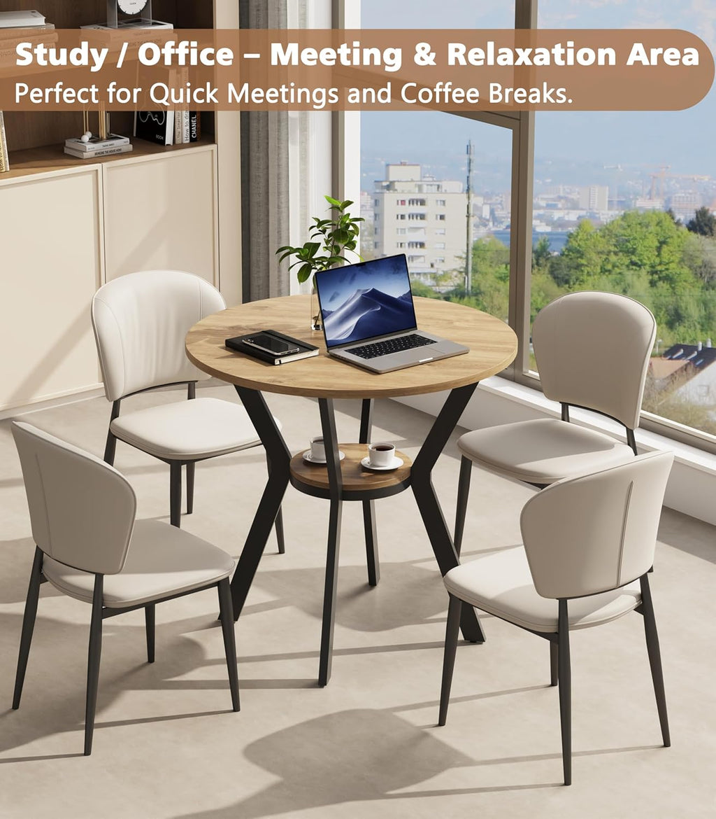 Round Kitchen Tables for 2-4, 31.5" Small Dining Tables with Storage, Rustic Wood Circle Dinner Table with Metal Leg, Farmhouse Dinner Table for Small Space, Dining Room, Kitchen, Office, Apartment