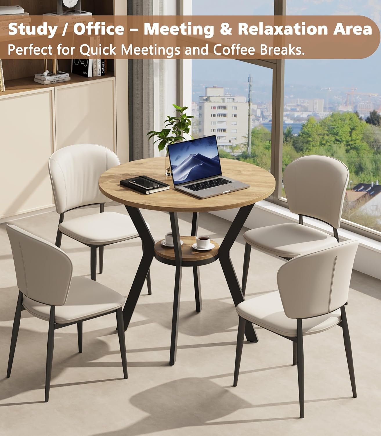 Round Kitchen Tables for 2-4, 31.5" Small Dining Tables with Storage, Rustic Wood Circle Dinner Table with Metal Leg, Farmhouse Dinner Table for Small Space, Dining Room, Kitchen, Office, Apartment