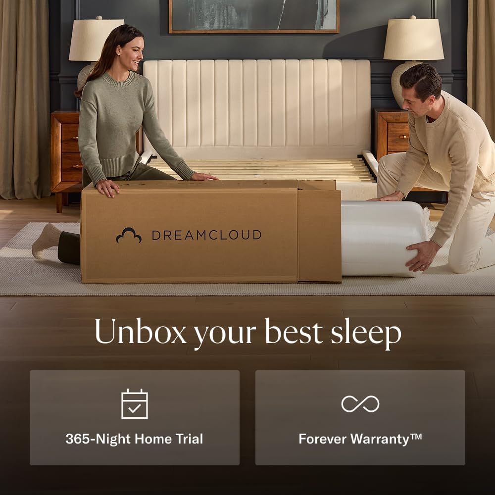 DreamCloud Classic 12" Queen Mattress - Luxury Hybrid Gel Memory Foam - 365 Night Trial - Back Pain Relief - Fiberglass Free - Forever Warranty - Mattress in a Box - CertiPUR-US Certified