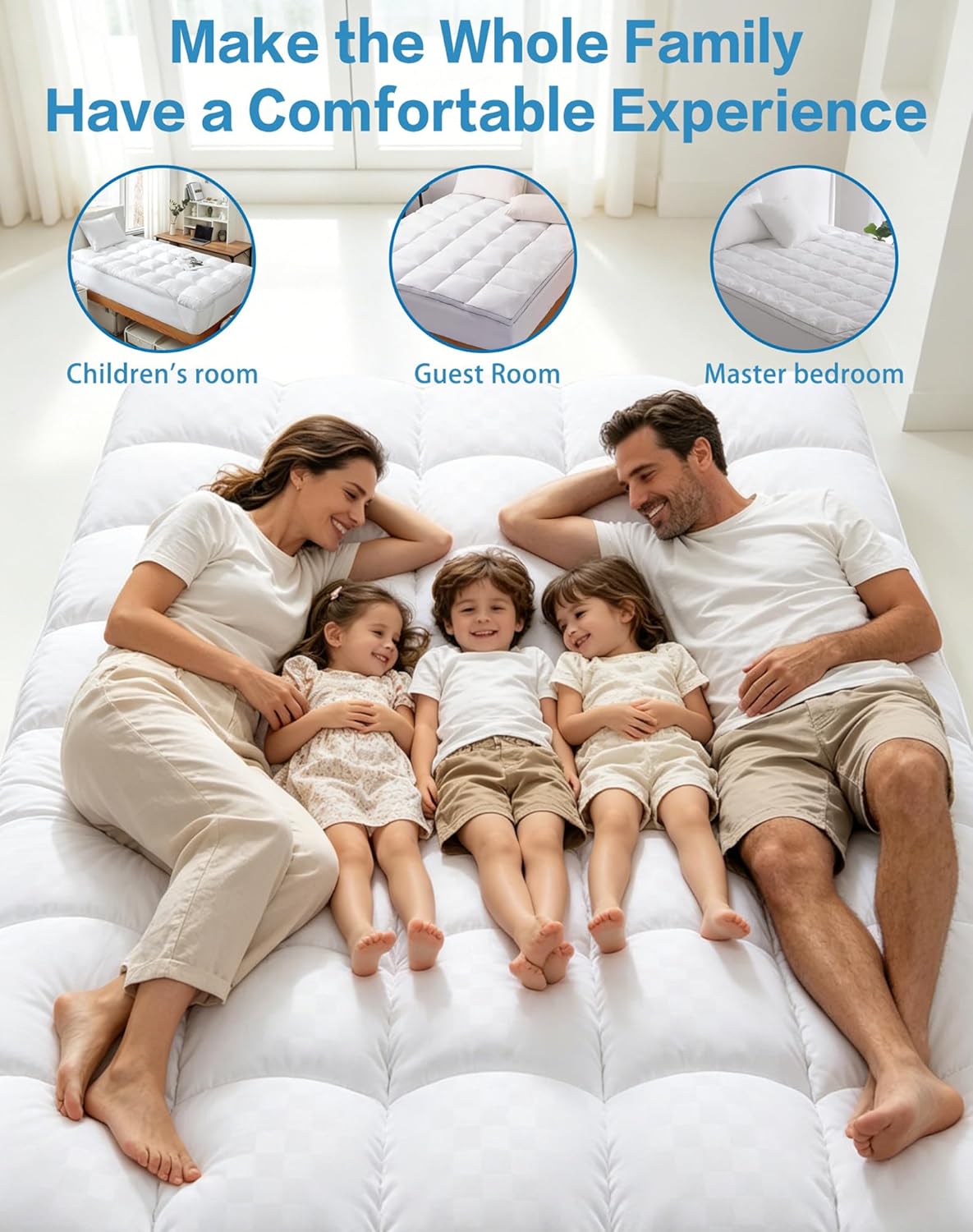 WestMonth Premium Quilted 1000GSM Luxury Extra Thick Mattress Topper - Breathable & Fluffy Soft Cooling Bed Cover with Deep Pocket (8-21") - Fits Standard Mattresses Perfectly (White, King)