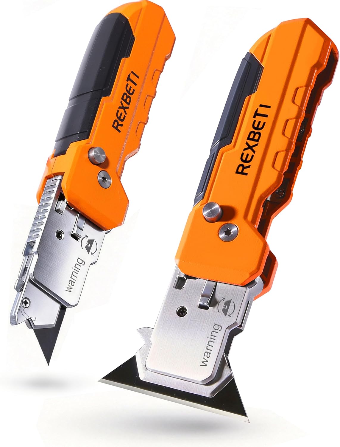 REXBETI 2-in-1 Folding Utility Knife and Scraper, Heavy-Duty Zinc Alloy Construction, Built-In Blade Storage,Retractable Blade with Safety Lock,Includes 26 SK5 Black Replacement Blades（2pack）